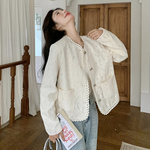 白色蕾丝小香风外套女2025春季新款法式超好看气质名媛高级感上衣图片