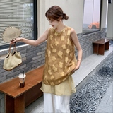 今年流行复古提花无袖背心阔腿裤两件套女2025夏季新款慵懒风气质，商品下架区，唛多