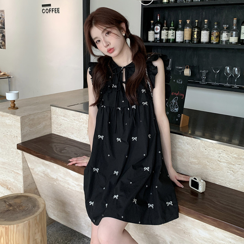 2026年夏季大货数据好刺绣蝴蝶结黑色连衣裙#3100-P105-K158，女装连衣裙，唛多