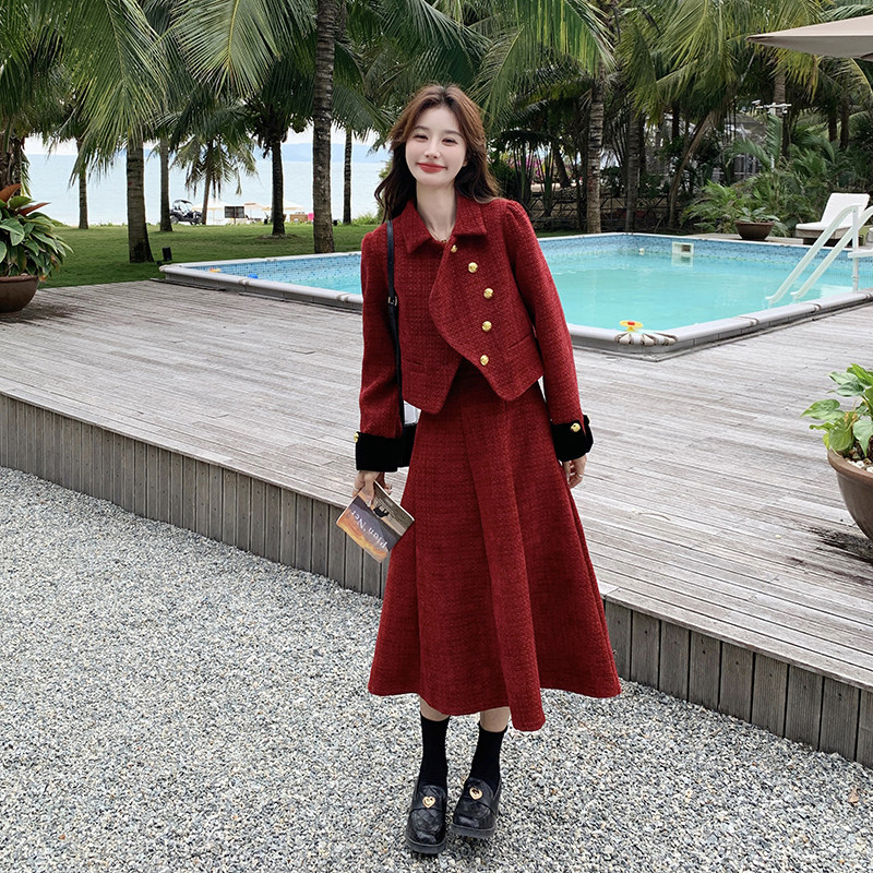 2025冬季时尚套装配领结可拆卸2色入#1013-P165-K238,女装套装/套裙,唛多