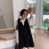 2025春秋新款韩系藏青色衬衫背心裙女学院风减龄连衣裙，女装连衣裙，唛多