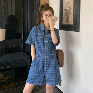 蓝色牛仔连体裤女2023年夏季新款法式小个子别致高级感气质连衣裤,女装连体裤,唛多
