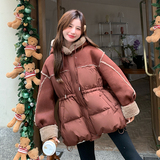 2025冬设计感安可拉红皮毛一体拼接羽绒服#1167-P305-K458，女装羽绒服，唛多