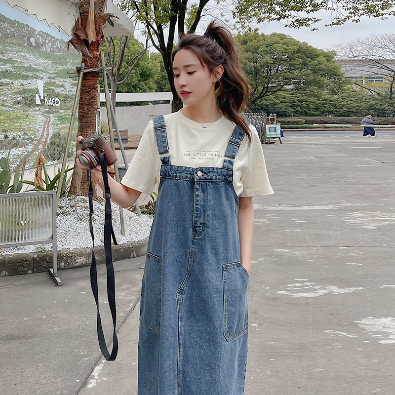 设计感牛仔背带裙女2023春夏新款韩版学院风小个子吊带连衣裙子薄,女装连衣裙,唛多