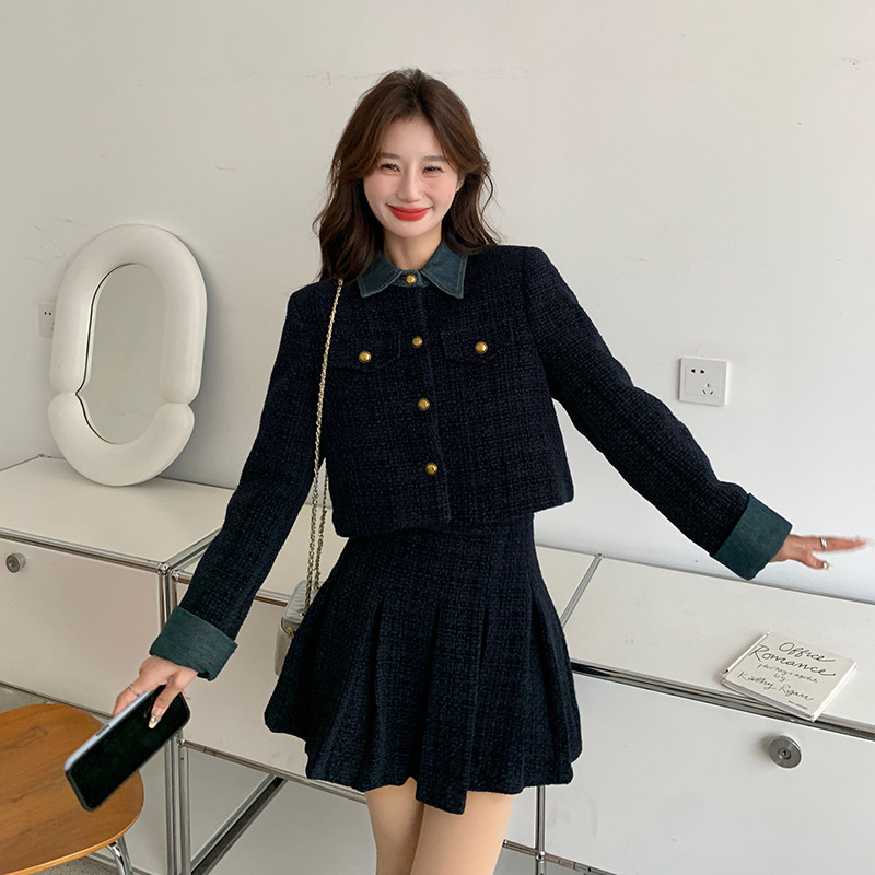 法式复古时尚气质小香风上衣百褶裙套装女2025春秋新款两件套洋气,女装套装/套裙,唛多