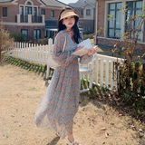 法式度假风V领碎花连衣裙女2025春季新款复古气质收腰绝美茶歇裙，女装连衣裙，唛多
