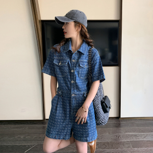 蓝色牛仔连体裤女2023年夏季新款法式小个子别致高级感气质连衣裤图片