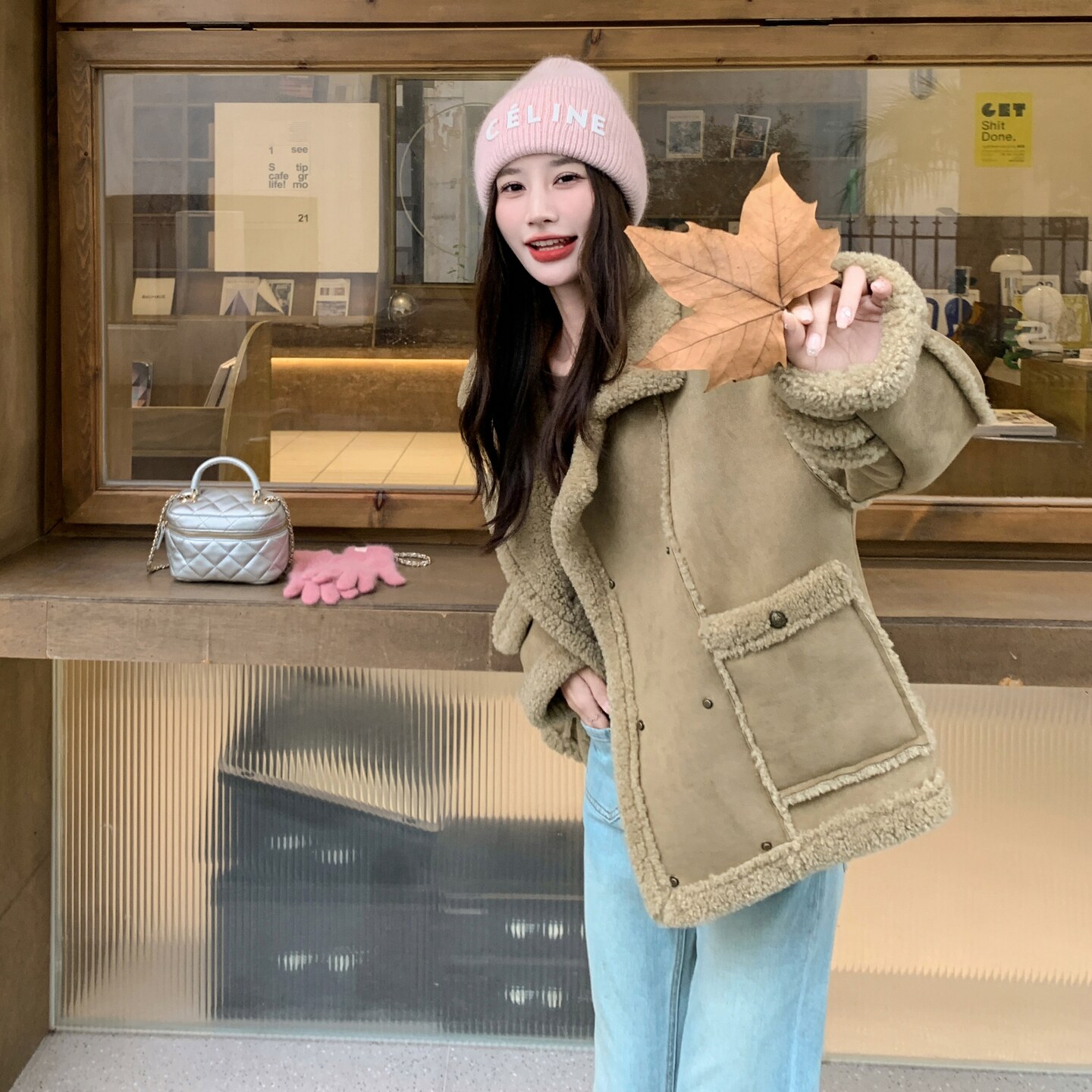 2025冬季新款现货松绿色羊羔毛外套加厚#25181-P185-K278,女装皮草,唛多