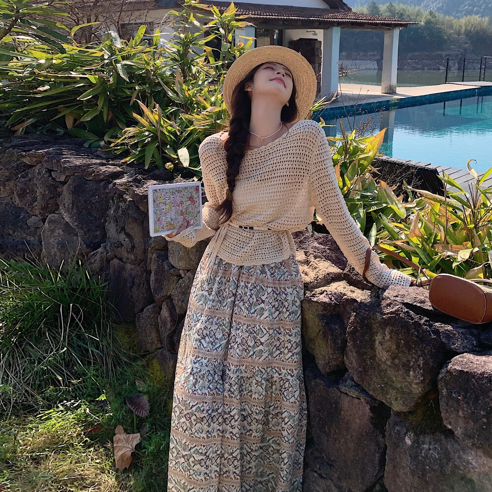 2025夏季新款镂空上衣+半裙+腰带3件套#2558-P135-K218,女装连衣裙,唛多