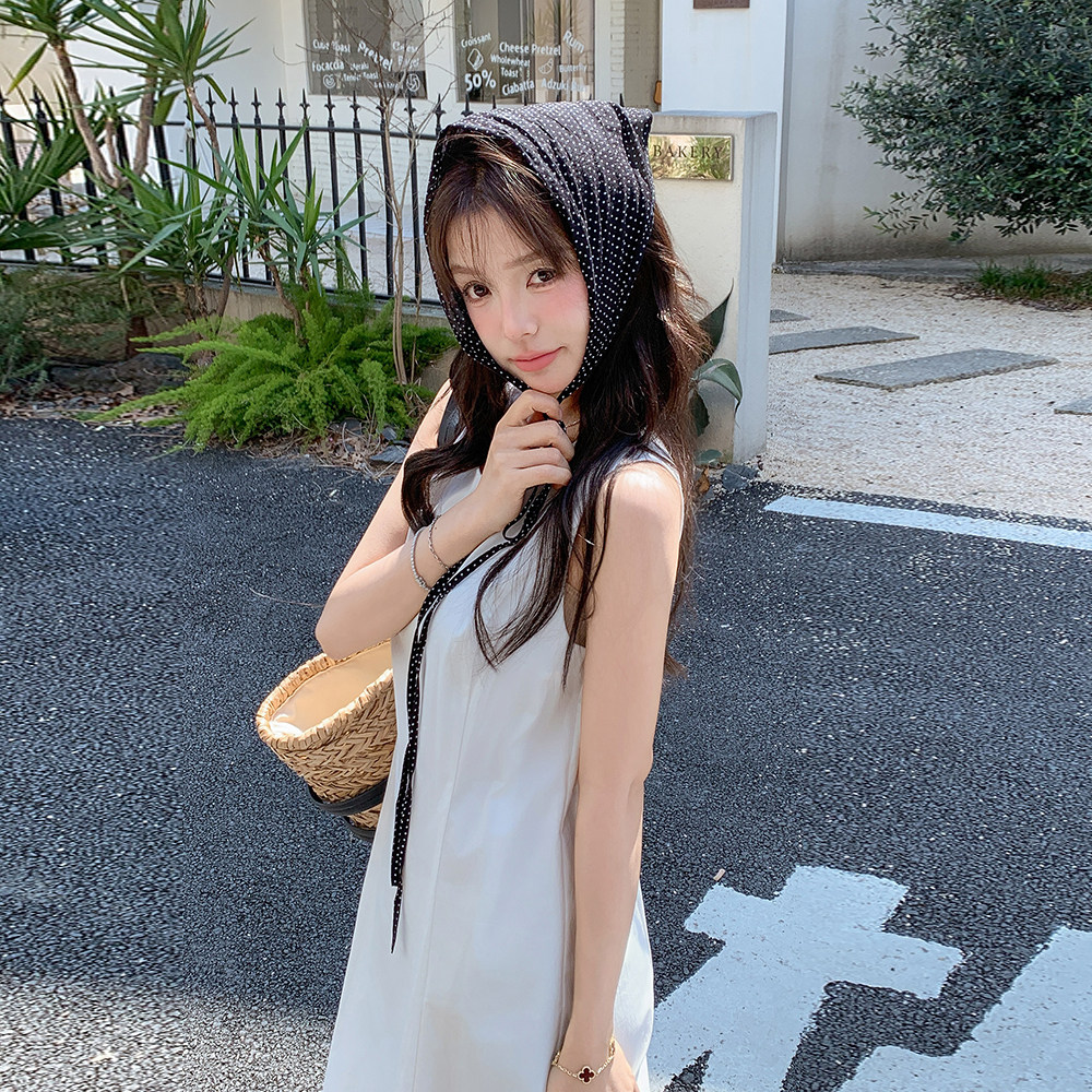 法式高级感无袖背心连衣裙女夏季2025新款韩版收腰显瘦白色长裙子,女装连衣裙,唛多