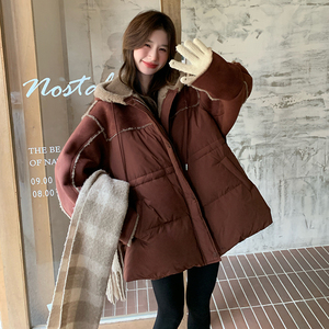 2025 冬设计感安可拉红皮毛一体拼接羽绒服#1167-P305-K458，女装羽绒服，唛多