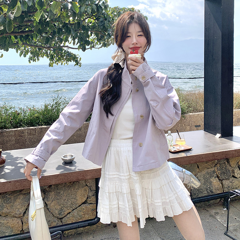 2026春款新款现货时尚百搭短款风衣外套2色入#2533-P155-K228，女装短外套，唛多