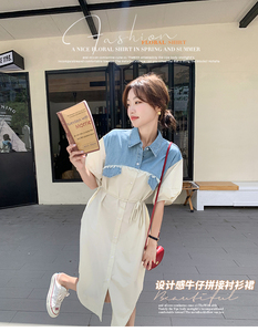 现货现货  夏季薄款 牛仔拼接衬衫裙  宽松  货号3083p105k158图片