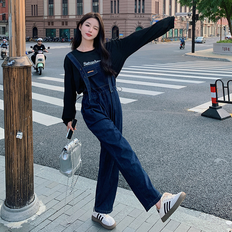 2026年春款现货简约显瘦百搭抽绳背带裤牛仔裤#3105-P105-K158，女装牛仔裤，唛多