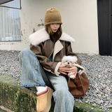 冬季现货短款皮毛一体外套时髦百搭2色入#1137-P185-k278，女装皮草，唛多