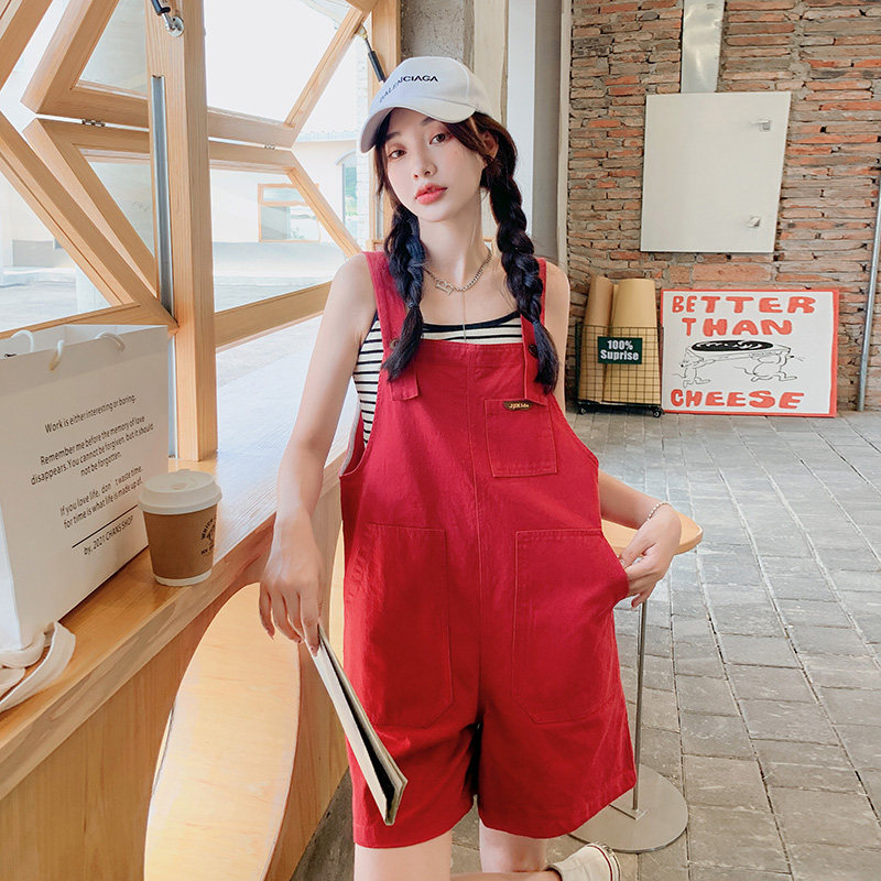 韩版俏皮减龄学院风背带裤女2025夏季新款日系宽松显瘦盐系连体裤,女装休闲裤,唛多