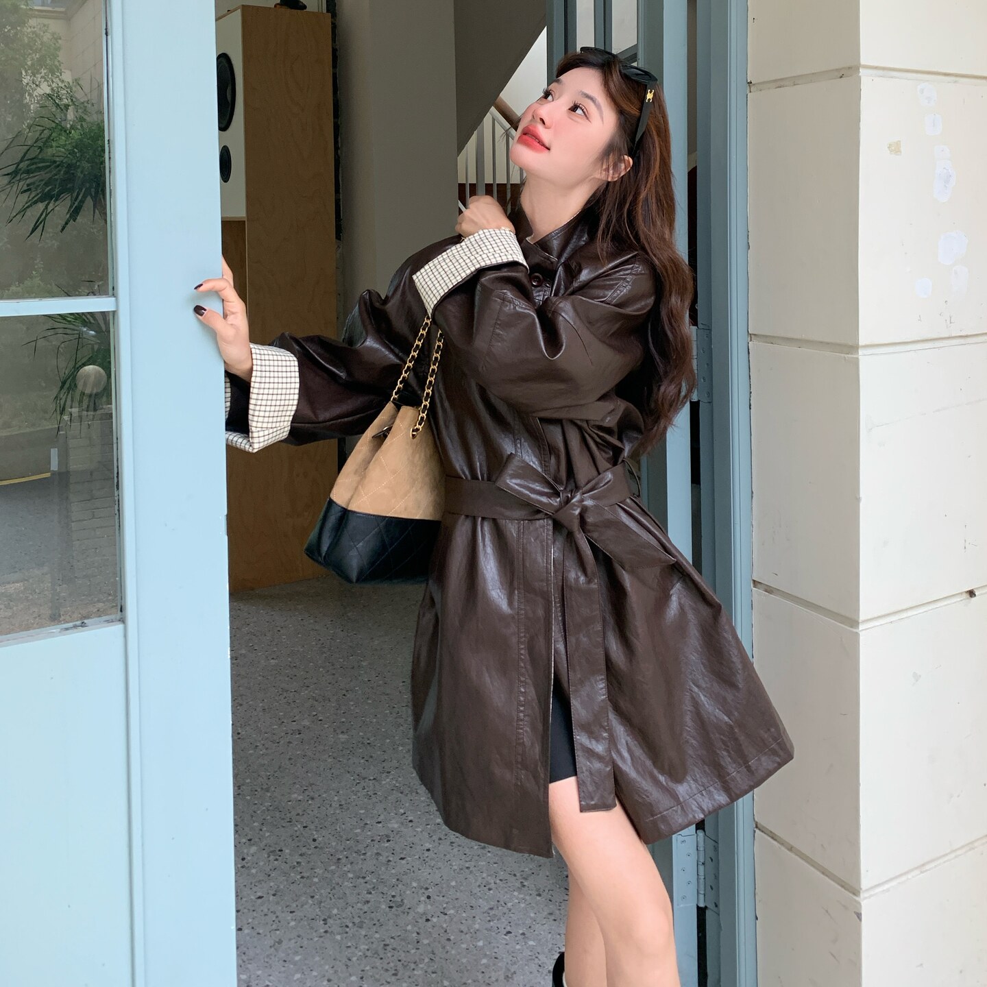 2026年现货气质时尚显瘦百搭皮衣红棕色外套#25166-P175-K258，女装皮衣，唛多