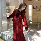 2025冬季新款 红色小香风套装 配蝴蝶结#25205-P205-K308,女装套装/套裙,唛多, 2025冬季新款 红色小香风套装 配蝴蝶结#25205-P205-K308,女装套装/套裙,唛多,