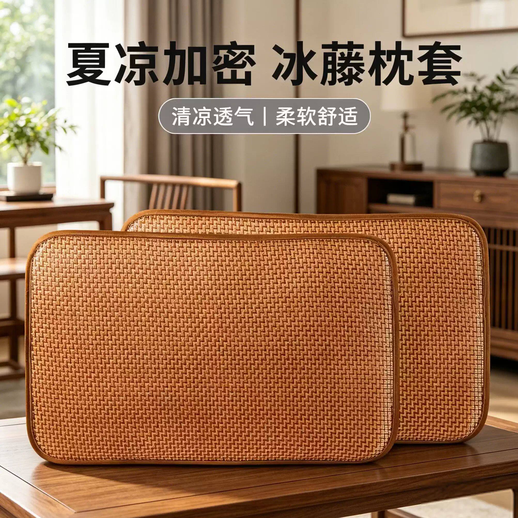 夏季凉席枕套成人藤枕芯套单人凉席枕头套夏天凉爽竹枕席家用藤席