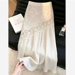 白色蕾丝拼接半身裙女2026夏季流行新款高腰显瘦时尚气质长裙子