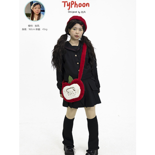 抬风原创毛绒苹果包包可调节斜挎单肩二合一可爱小狗刺绣包包