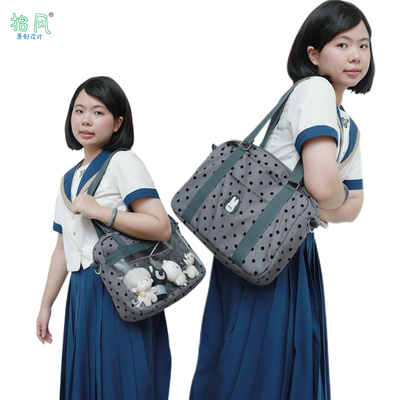 抬风原创波点痛包双面可斜跨娃包