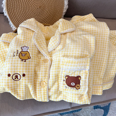 轻松熊女珊瑚绒卡通睡衣开衫