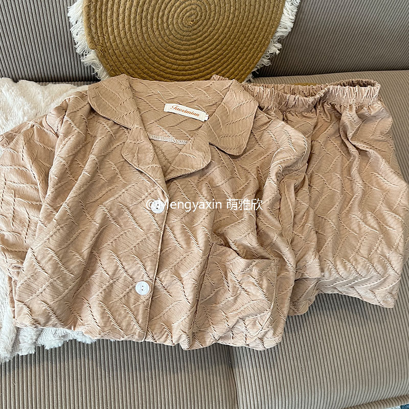 纯色女泡泡棉简约睡衣开衫图片