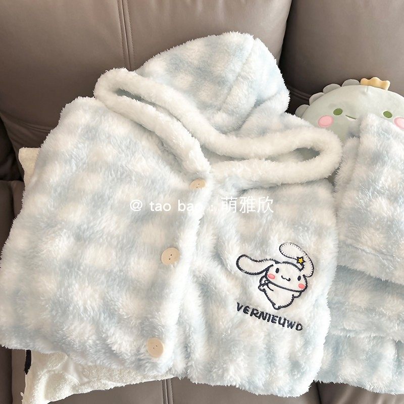 玉桂狗睡衣女秋冬季加厚保暖珊瑚绒套装学生可爱外穿连帽长款睡袍,女士内衣/男士内衣/家居服,睡衣/家居服套装,淘宝优惠券,粉丝福利购,淘宝优惠卷