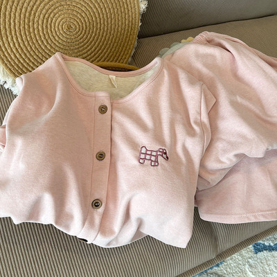 带胸垫粉色羊绒睡衣女款春秋冬季磨毛德绒加厚长袖套装少女家居服