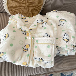 兔子毛绒睡衣女款春秋冬季珊瑚绒加厚套装少女甜美2025新款家居服