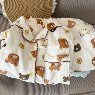 轻松熊女珊瑚绒卡通睡衣可爱