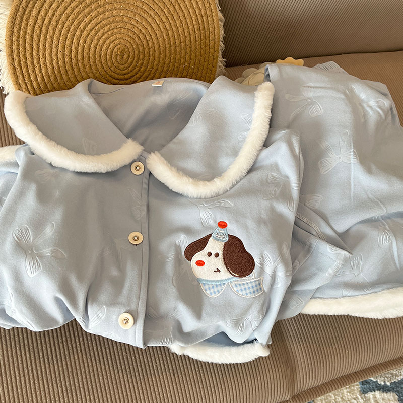 小狗女德绒卡通睡衣开衫