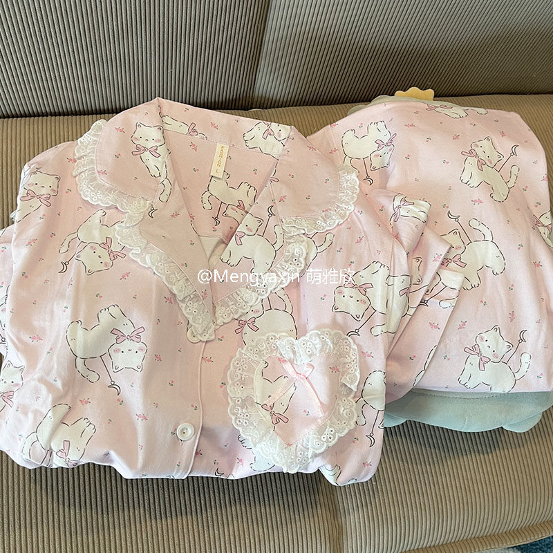 粉小猫睡衣女款春秋夏季纯棉长袖长裤套装卡通可爱2026新款家居服,女士内衣/男士内衣/家居服,睡衣/家居服套装,淘宝优惠券,粉丝福利购,淘宝优惠卷