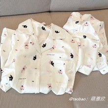 杏色小熊睡衣女款夏季冰丝短袖短裤两件套卡通可爱丝绸夏天家居服