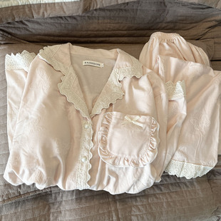 带胸垫睡衣女款春秋夏季长袖长裤家居服套装秋天新款可爱薄款粉色