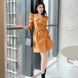 女早春季 连衣裙2026新款 高级感腰带收腰a字短裙子 西装 小香风长袖