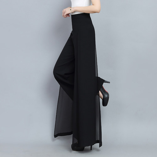 QSLZ/清水灵籽雪纺拼接阔腿裤长腿直筒裤 2026春夏季新款舞裤长裤