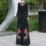 2026春季新中式圆领长袖T恤打底衫 民族风刺绣长裤裙裤两件套装女