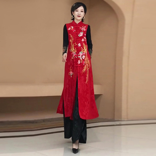 过膝长款 新中式 马甲民族风刺绣马夹坎肩风衣外套女 新款 2025年秋季