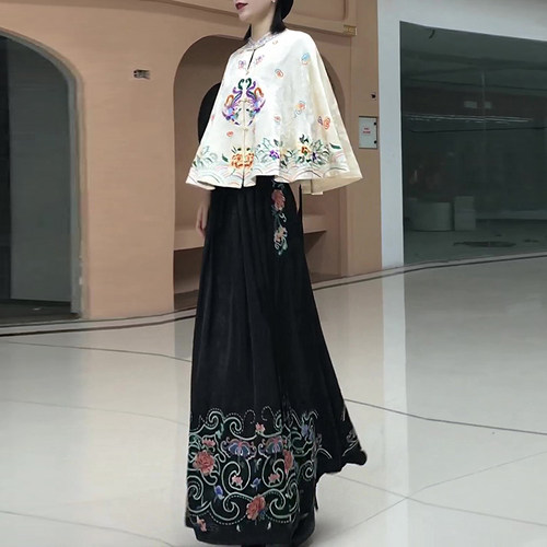 春装古典中式披肩半身裙两件套