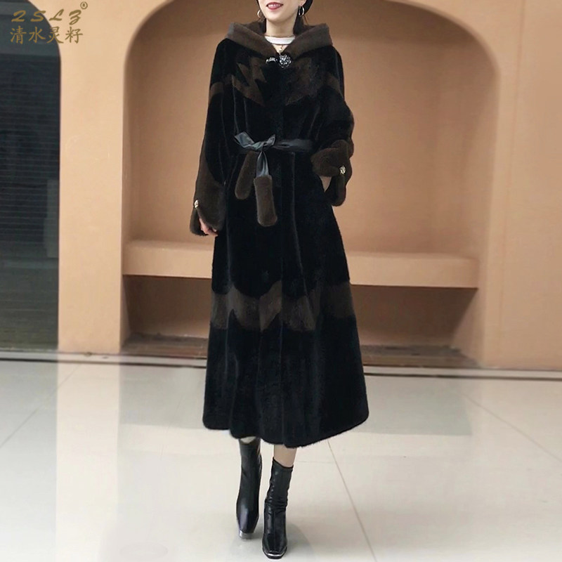 25冬季新款立体拼接过膝长款皮草大衣轻奢仿水貂大裙摆连帽外套女,女装/女士精品,皮草,淘宝优惠券,粉丝福利购,淘宝优惠卷