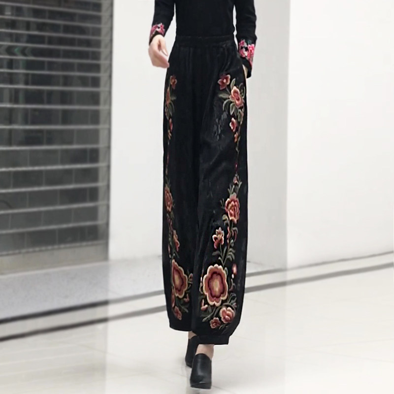 刺绣灯笼裤宽松阔腿裤小脚裤子女