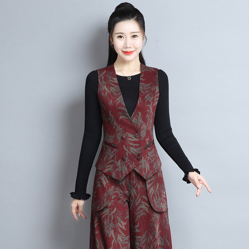 QSLZ/清水灵籽短款印花马甲女 春秋装新款休闲坎肩休闲西装马夹