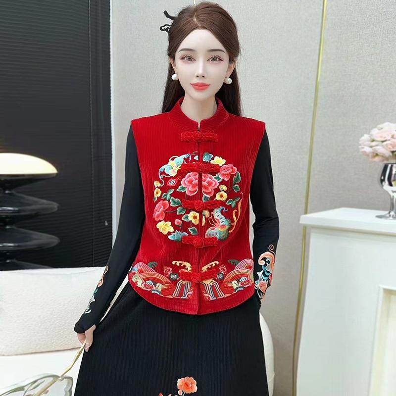 新中式民族风新款重工刺绣盘扣马甲春秋季文艺显瘦国风坎肩开衫