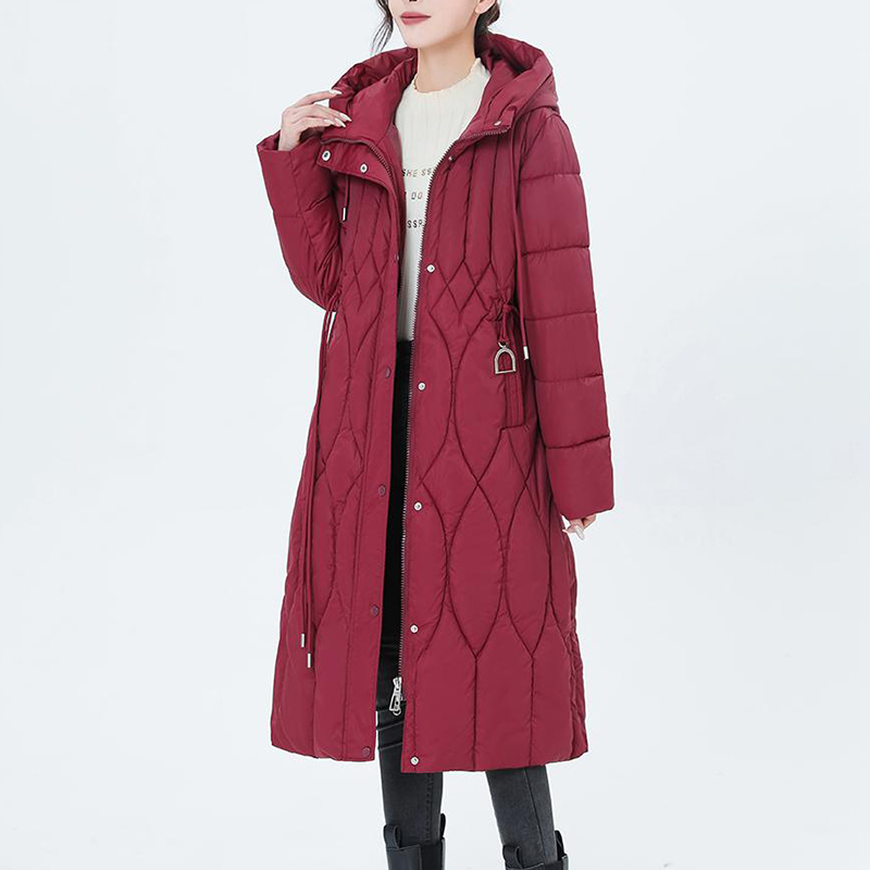 2025冬季新款长款连帽棉服外套女