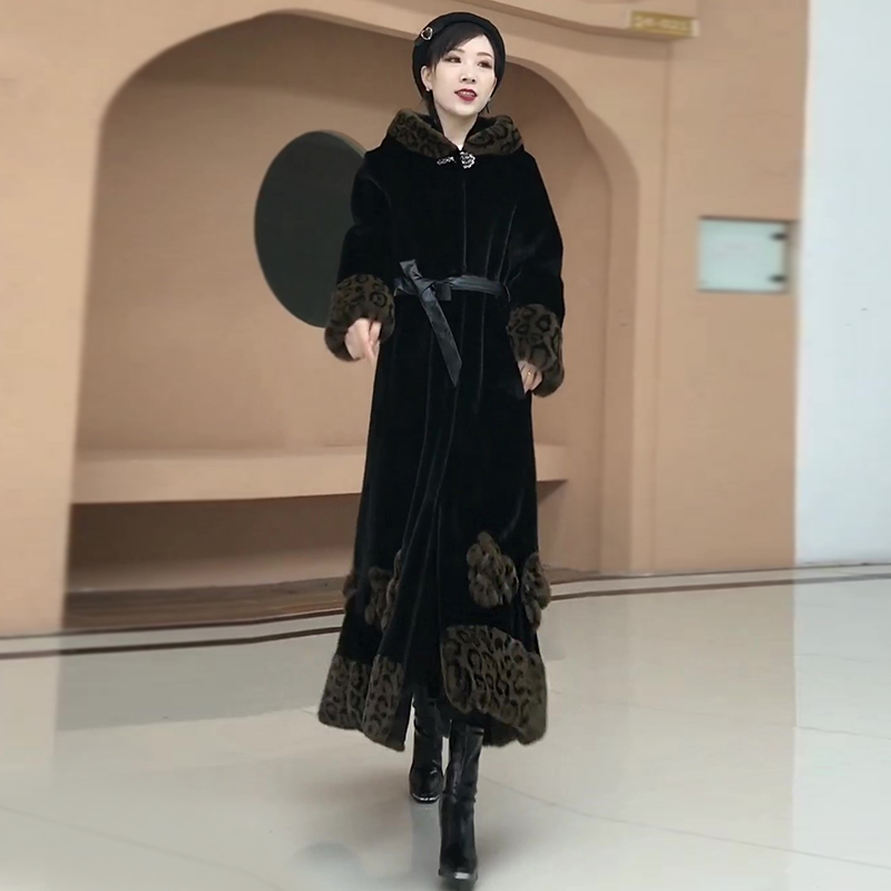 过膝长款皮草大衣仿水貂外套女