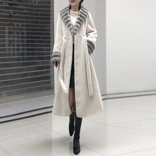 时尚过膝长款皮草大衣2025年冬季新款轻奢保暖裙摆仿水貂外套女