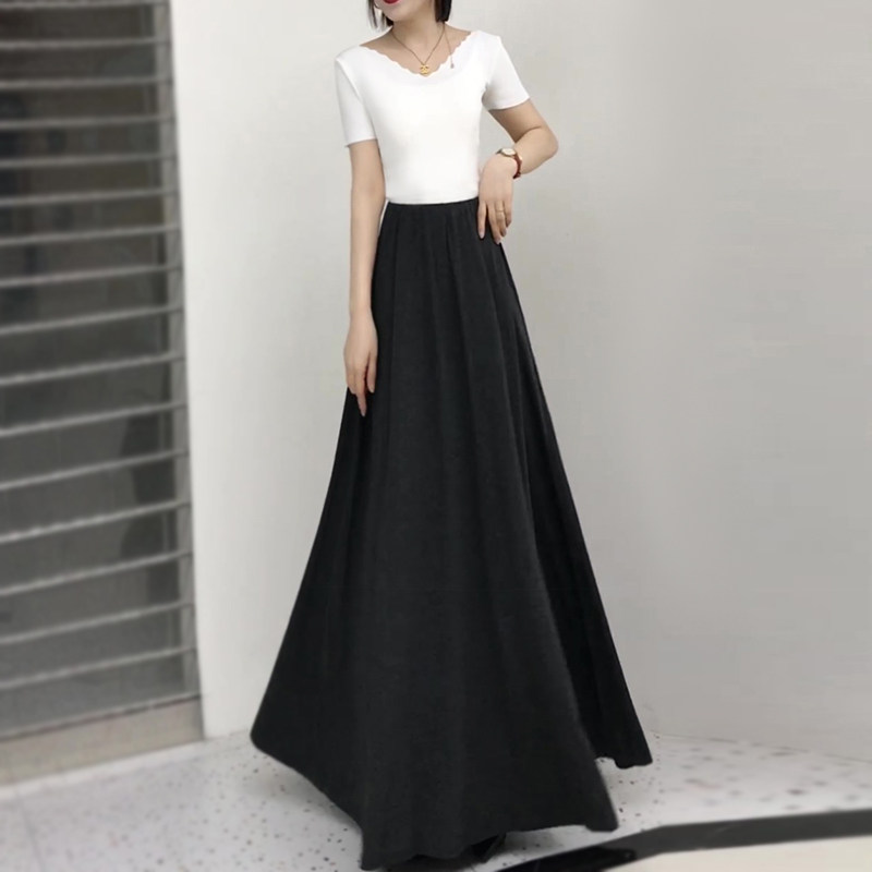2026夏季新款薄款韩系修身显瘦高腰A字时尚大裙摆长裙半身裙女