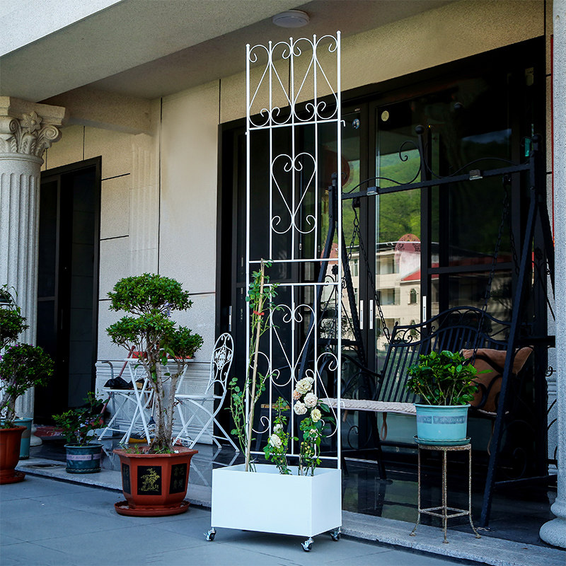 自带桶爬藤架月季铁线莲架网格风车茉莉攀爬阳台花架铁艺花园支架